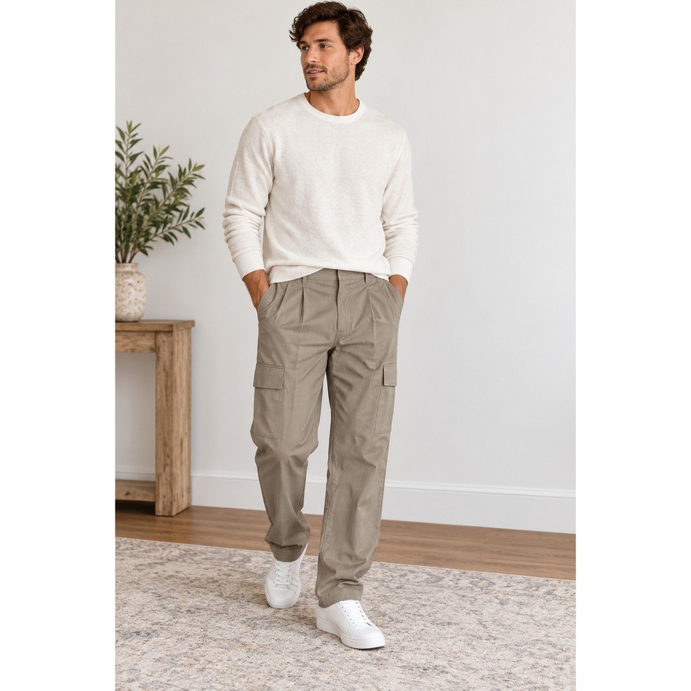 Alfani Mens Refined Cargo Pants Beige Heathe Pleated Stretch 38W 32L 100187720MN